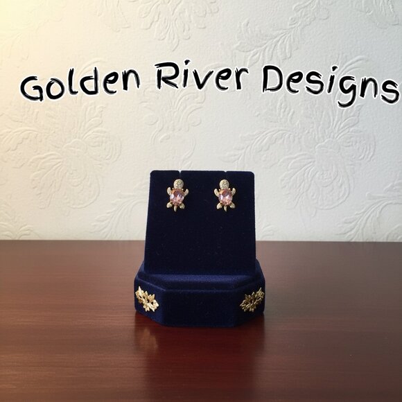 Golden River Designs Jewelry - 18K Gold Plated Zircon Pink Turtle Earrings